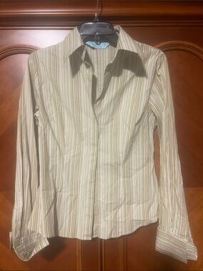Button-Down Stripe Cotton Shirt - Light Green/Beige (BIN 2-63)